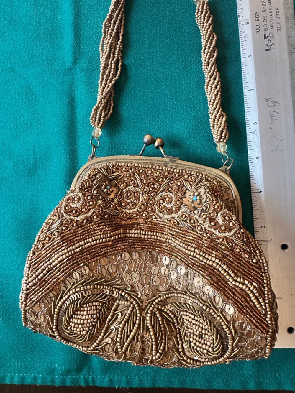 Gold Beaded Evening Bag with Twist-Lock Closure